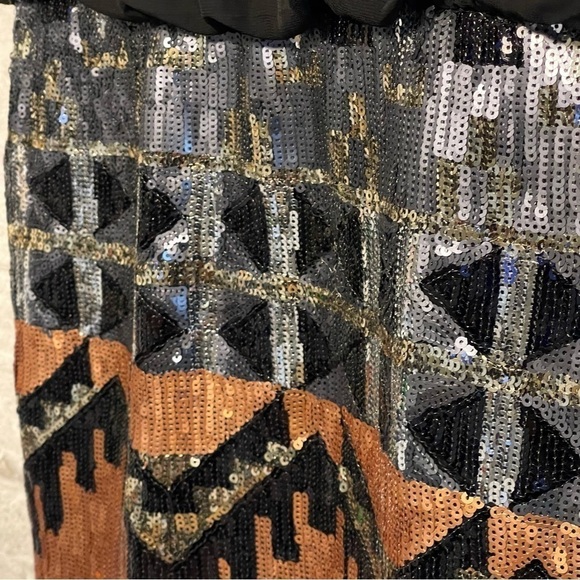 AS U WISH Black Sheer Sequin Gold Silver Aztec Geometric Mini Dress Size Medium - Picture 4 of 9